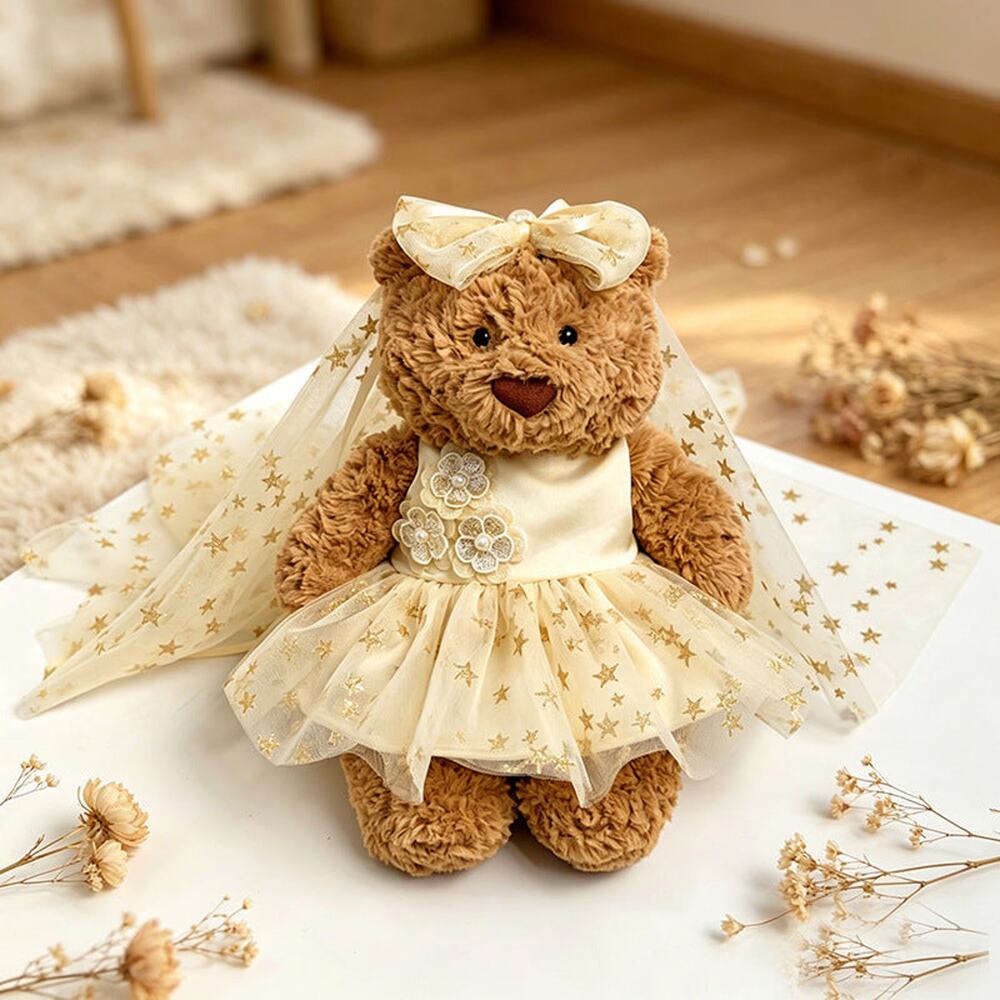 Medium Bartholomew bear clothes outfits- Starry Gold Wedding Dress & Veil
